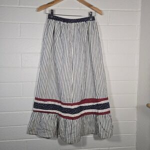 Vtg Americana Skirt Small Ticking Stripe Prairie Midi Cotton Patriotic Mixed